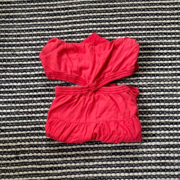 🌿Free People Womens Cross Of Sunlight Open Waist Red Mini Dress L - Picture 1 of 11